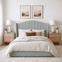 Ver imagem 1 de Cabeceira para Cama Box Estofada Zoe Decorativa Moderna Curva Queen 160 Cm Boucle Azul Turquesa