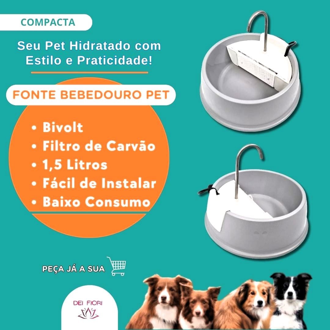 Fonte Bebedouro Gatos Cães Bivolt Automática Agua Fresca Pet Filtro Carvao Ativ. Hidratacao Saudavel - 2
