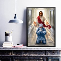 Quadro Jesus Abençoando Médico 45x34cm:madeira Branca - 2