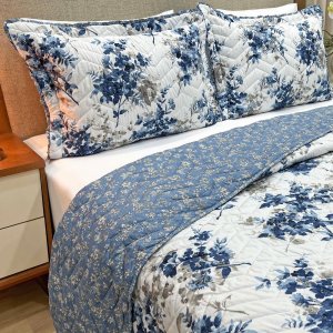 Cobreleito Queen Size 300 Fios Juliette 03 Pç Super Elegante:azul