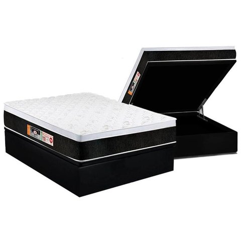 Cama Box Baú Casal: Colchão Espuma Castor D45 Black e White Air Euro Pillow + Base CRC Suede Black(1