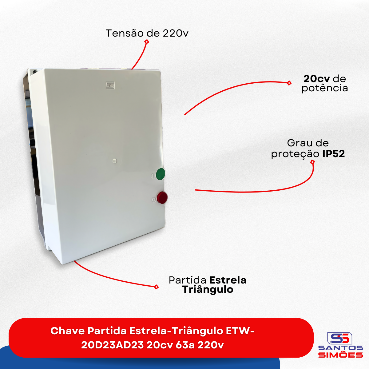 Chave Partida Estrela-triângulo Etw-20d23ad23 20cv 63a 220v - 5