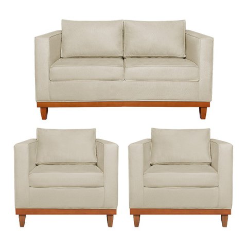Kit Sofá 3 Lugares e 2 Poltronas Europa 180 cm Estilo Conforto e Elegância Suede Bege - Amarena