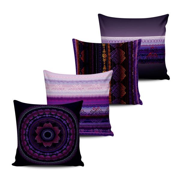 Kit 4 Capas Almofadas Decor Tribal Tons Azul e Lilas 45x45cm - 1