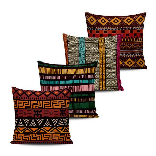 Kit 4 Capas Almofadas Estampas Etnicas Africanas Colors 45cm - 1