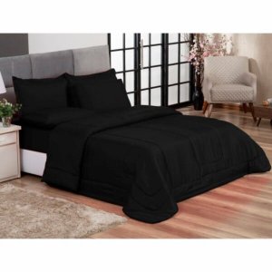 Edredom Queen Preto Aconchego Dupla Face 2,4 X 2,1 Metros Casa Dona