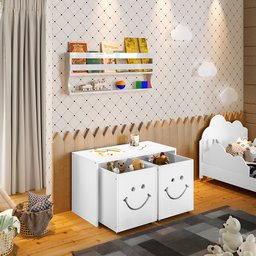 Mesa Infantil Montessoriana com Led Alegra Smile com Nichos - Branca - 1