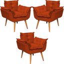 Ver imagem 1 de Kit 3 Poltronas Decorativa Alice Pé Trapézio 30cm Castanho - Suede