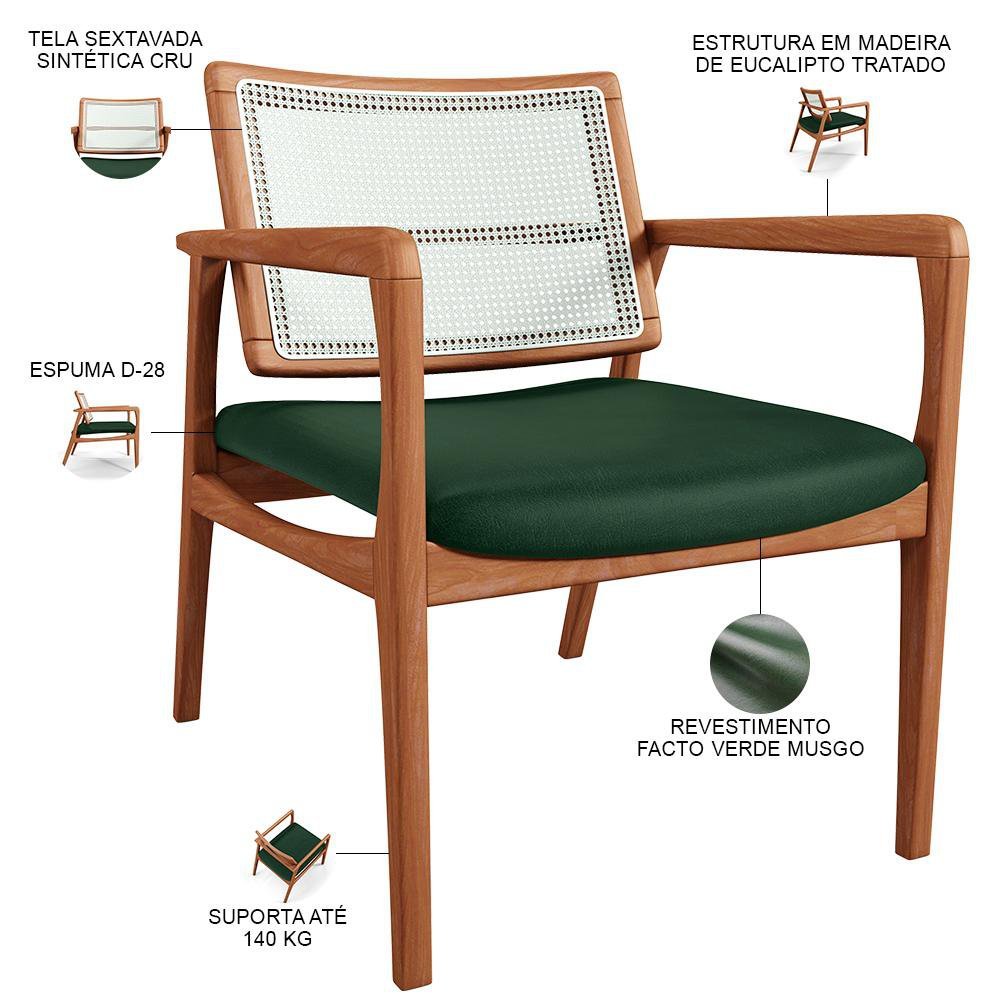 Kit 03 Poltronas Decorativa Sala Estar Madeira Tela Sintética Tropea L02 Facto Verde Musgo - Lyam - 4