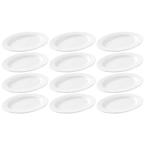 Conjunto 12 Travessas Oval Melamina Rasa 20x14cm Branca Servir Haus Concept Bandeja