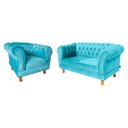 Ver imagem 1 de Conjunto Sofá Namoradeira Chesterfield Capitone Suede Tiffany Decorativa / Sala, Tv, Estar, Recepção