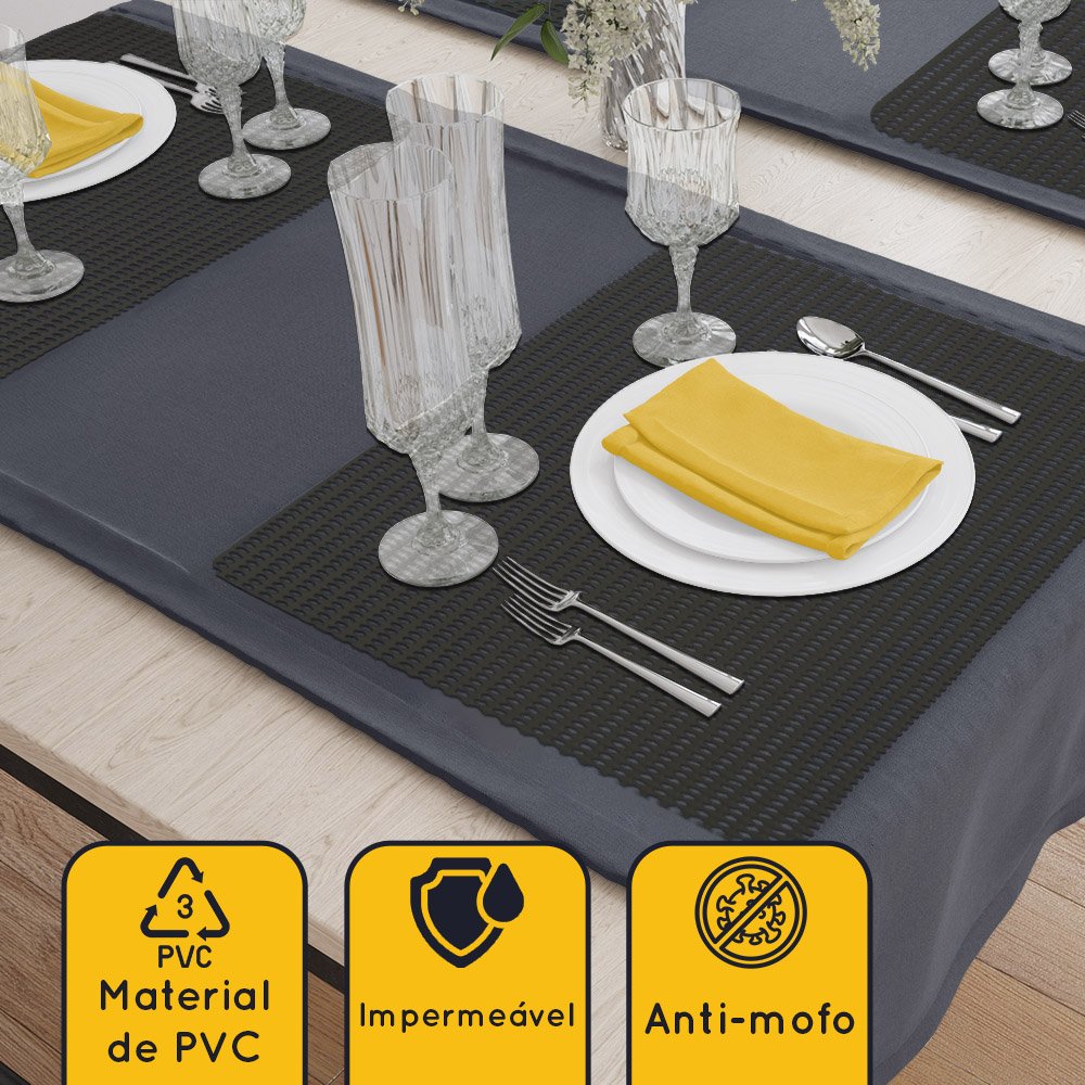 8 Jogo Americano Pvc Preto Antiderrapante 29 X 44cm Id Decor - 2