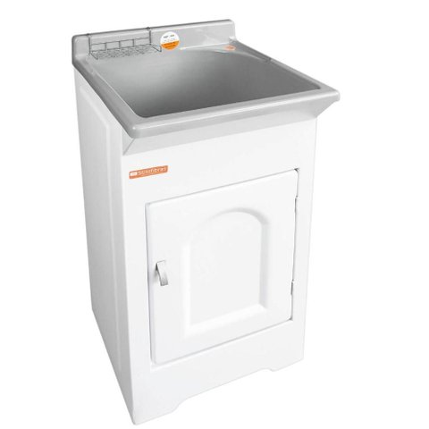 Tanque de Lavar Roupa 20l Cinza com Gabinete 46x43x93cm Lavanderia Área de Serviço