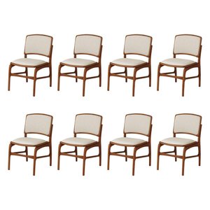 Jogo 8 Cadeiras para Jantar Florença Madeira Jequitibá Terra Encosto e Assento em Tecido Linho Bege