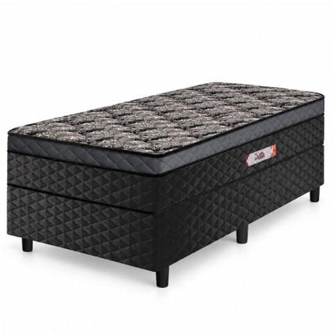Cama Box Solteiro Conjugada Molas Ensacadas Delta 88x188x60cm Cinza / Preto Hellen