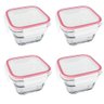 Kit 4 Potes Herméticos Quadrado de Vidro Temperado Tampa 4 Travas Marmita 500ml Marinex Facilita - 1