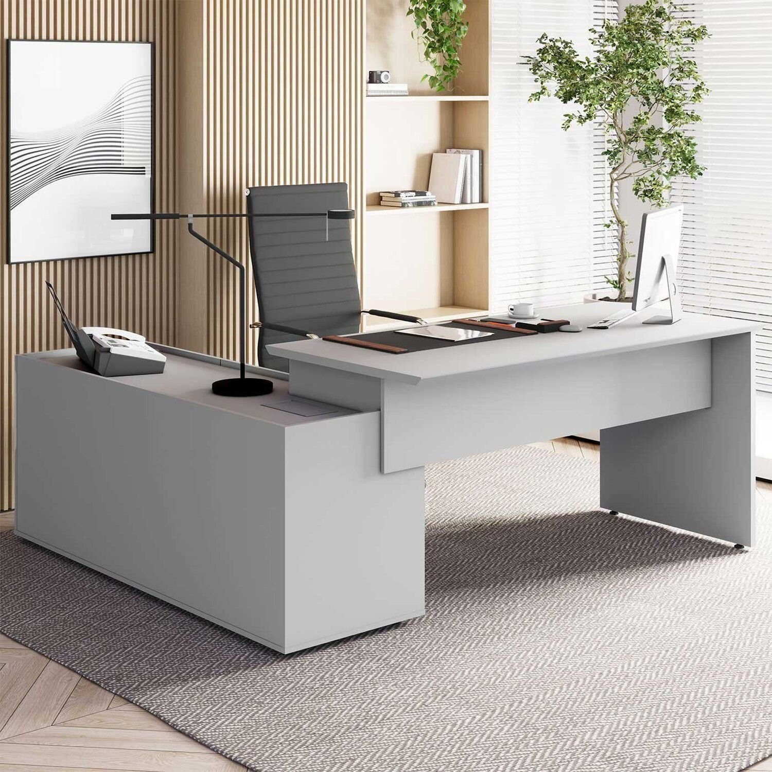 Mesa Diretor X com Armário Caixa de Tomadas e 3 Gavetas 200cm