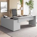 Ver imagem 1 de Mesa Diretor X com Armário Caixa de Tomadas e 3 Gavetas 200cm Tampo Cavado para Escritório Corporate Cinza