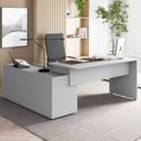 Ver imagem 1 de Mesa Diretor X com Armário Caixa de Tomadas e 3 Gavetas 200cm Tampo Cavado para Escritório Corporate