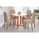 Ver imagem 1 de Conjunto: Mesa Sala Jantar Flora C/ Tampo Madeirado C/ Vidro 109cm e 4 Cadeiras Clarice Cinamomo/off