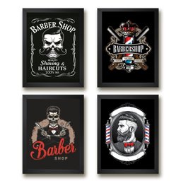 Kit 4 Quadros Decorativos para Barbearia 33x24cm - com Vidro:madeira Branca - 2