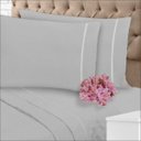 Ver imagem 1 de Jogo de Lençol 400 Fios Toque Suave e Macio Ponto Palito Cama Queen 3 Peças Prata Casa Dona