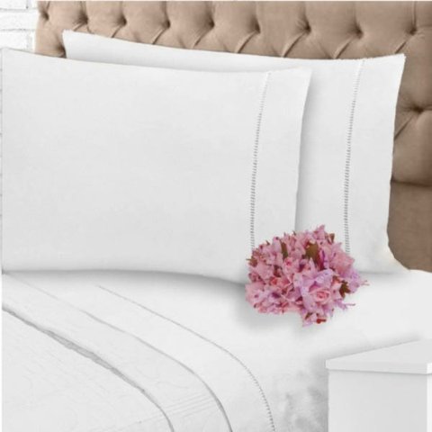 Jogo de Lençol 400 Fios Toque Suave e Macio Ponto Palito Cama King 3 Peças Branco Casa Dona