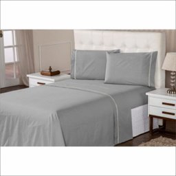 Jogo de Lençol 400 Fios Toque Suave e Macio Ponto Palito Cama King 3 Peças Prata Casa Dona - 4