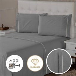 Jogo de Lençol 400 Fios Toque Suave e Macio Ponto Palito Cama King 3 Peças Prata Casa Dona - 3
