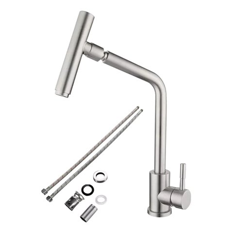 Torneira Cozinha Monocomando Escovada Inox Bancada 1/4 360º