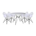 Ver imagem 1 de Mesa Sala de Jantar Eames Eiffel Redonda 90cm Branca com 4 Poltronas Brancas Ferro Preto