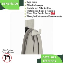 Gancho de Parede Inox Com Adesivo Toalha Cabide Banheiro ELG - 2