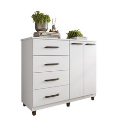 Cômoda 2 Portas 4 Gavetas Moderna Ideal para Sua Necessidade - Branco - 1