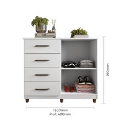 Cômoda 2 Portas 4 Gavetas Moderna Ideal para Sua Necessidade - Branco - 3