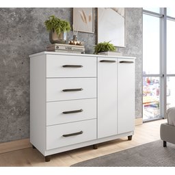 Cômoda 2 Portas 4 Gavetas Moderna Ideal para Sua Necessidade - Branco - 2