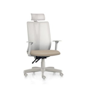 Cadeira Addit Presidente Frisokar Tela Cinza Apoio de Cabeça Back System Assento Areia C53