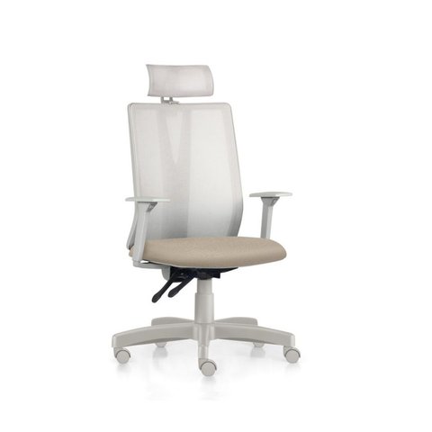 Cadeira Addit Presidente Frisokar Tela Cinza Apoio de Cabeça Back System Assento Areia C53