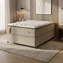 Ver imagem 2 de Cama Box Baú Colchão Casal Probel Molas Guarda Costas Max Pillow Top 138x188x81cm Branco / Bege