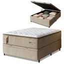 Ver imagem 1 de Cama Box Baú Colchão Casal Probel Molas Guarda Costas Max Pillow Top 138x188x81cm Branco / Bege