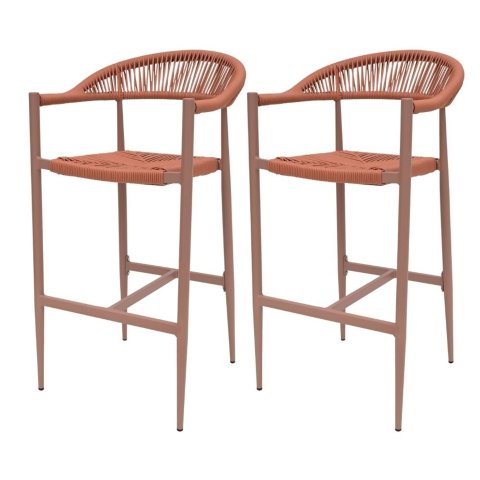 Kit 2 Banquetas Laguna Fratini Estrutura Alumínio Terracota Assento Encosto Corda Náutica