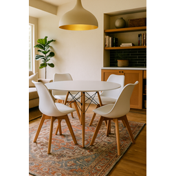 Conjunto Moderno Mesa 110cm Eiffel Redonda Mdf e 4 Cadeiras Leda Wood Elegance - 1
