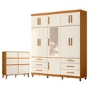 Ver imagem 1 de Guarda Roupa Casal Triton Plus 11 Portas Basculantes com Espelho e Cômoda Sapateira MDP Cinamomo