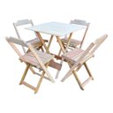 Ver imagem 1 de Jogo de Mesa com 4 Cadeiras de Madeira Dobravel 70x70 Ideal para Bar e Restaurante - sem Pintura/Cru