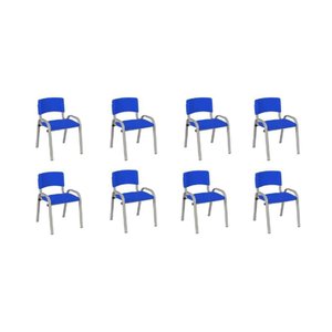 Kit 8 Cadeiras Infantil Iso, Escola, Base Cinza- Azul