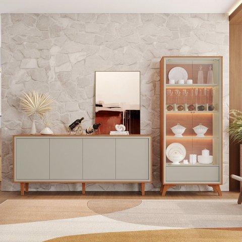 Sala de Jantar Premium - Off White (Buffet + Cristaleira)