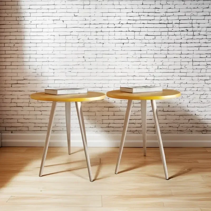 Ver imagem 1 de Kit 2 Mesa de Cabeceira Mesa de Apoio Lateral Pé Palito 68cm:amarelo
