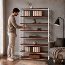 Ver imagem 3 de Estante Multiuso Organizador Livreiro Estilo Industrial 180x150 Branco Mogno