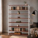Ver imagem 1 de Estante Multiuso Organizador Livreiro Estilo Industrial 180x150 Branco Mogno