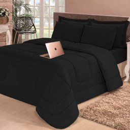 Kit Edredom Aconchego Casa Dona Dupla Face Casal Queen 6 Pçs com Lençol Preto - 4