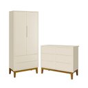 Ver imagem 1 de Jogo de Quarto Infantil Classic Guarda Roupa 2 Portas e Cômoda 6 Gavetas Areia Fosco com Pés